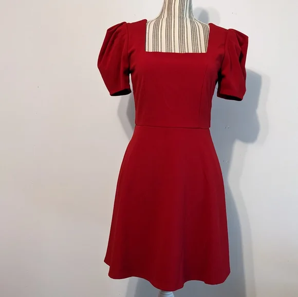 Speechless Womens Square Neck Puff Sleeves Fit & Flare Dress Red M Speechless Womens Square Neck Puff Sleeves Fit & Flare Dress Red M